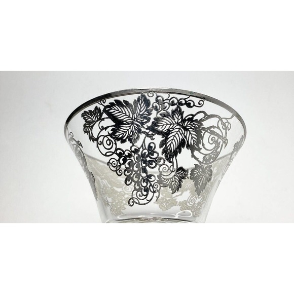 SILVER CITY Glass Silver Overlay 5 Wine Glasses 5 5/8” 8oz VTG MCM 60s GrapeLeaf - Picture 3 of 3